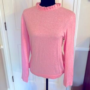 J. Crew pink pullover top with ruffled neck. Size medium. NWOT